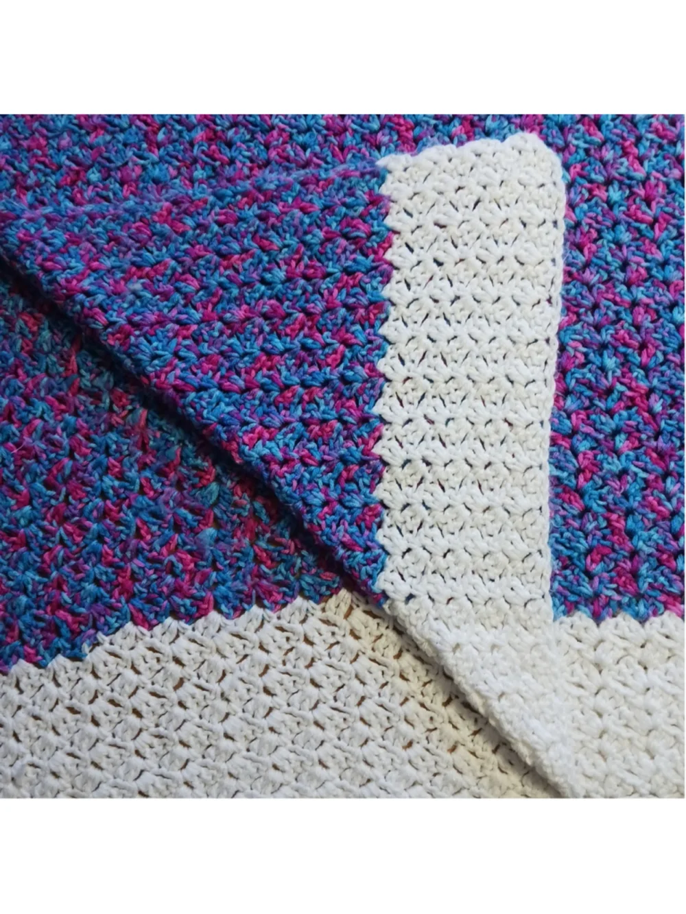 Vintage Hand Knit Granny Afghan Turquoise Pink Purple